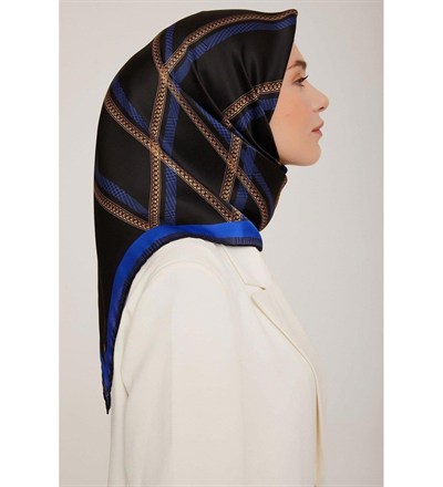 Armine İpek Eşarp 2023 Kış 8833-39 Siyah Saks Twill