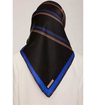 Armine İpek Eşarp 2023 Kış 8833-39 Siyah Saks Twill