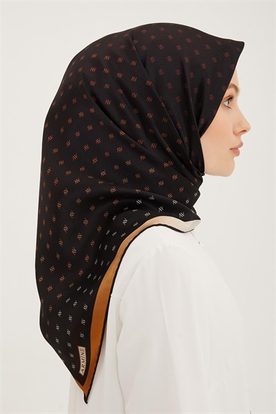 Armine İpek Eşarp 2023 Yaz 8936-02 Siyah Bakır Twill