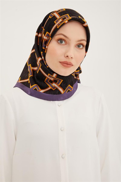 Armine İpek Eşarp 2023 Yaz 8940-51 Siyah Mor Twill
