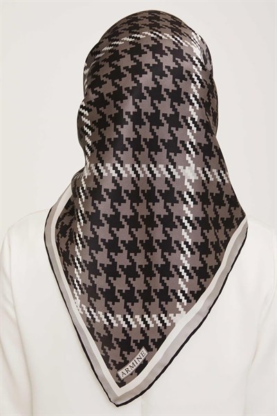 Armine İpek Eşarp 2024 Kış - 9000-05 Gri Siyah Twill