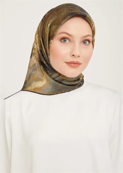 Armine İpek Eşarp 2024 Kış - 9015-55 Siyah Gold Twill