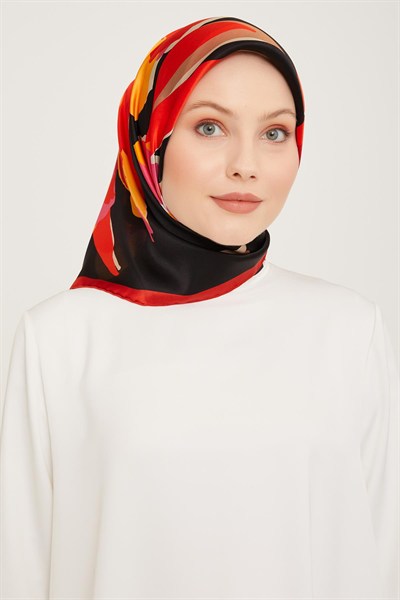 Armine İpek Eşarp 2024 Kış - 9042-35 Siyah Kırmızı Twill
