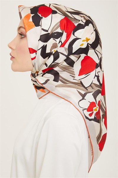 Armine İpek Eşarp 2024 Yaz - 9153-03 Kırmızı Twill