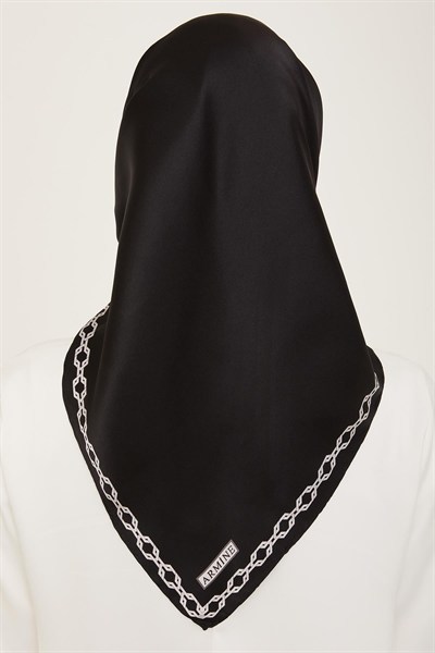 Armine İpek Eşarp 2024 Yaz - 9154-01 Siyah Gümüş Sura