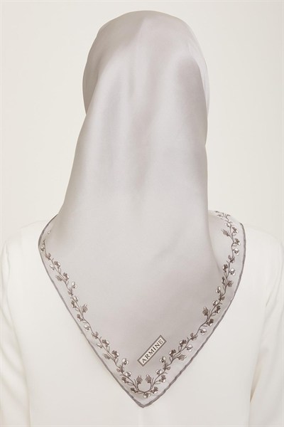 Armine İpek Eşarp 2024 Yaz - 9168-35 Gümüş Twill