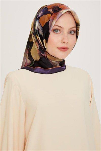Armine İpek Eşarp 2025 Kış - 9205-02 Siyah Mor Twill