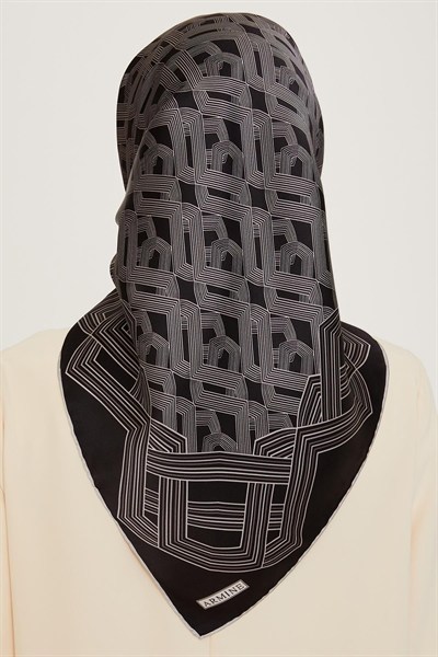 Armine İpek Eşarp 2025 Kış - 9213-03 Siyah Gri Twill