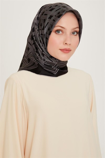 Armine İpek Eşarp 2025 Kış - 9213-03 Siyah Gri Twill