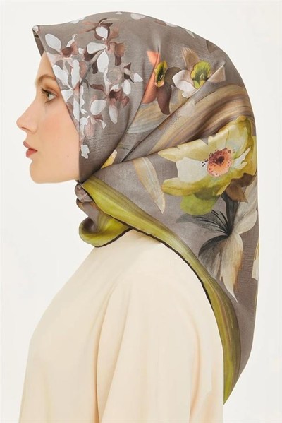 Armine İpek Eşarp 2025 Kış - 9215-34 Yağ Yeşili Twill