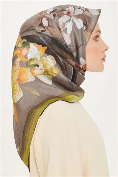 Armine İpek Eşarp 2025 Kış - 9215-34 Yağ Yeşili Twill