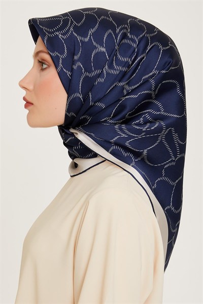 Armine İpek Eşarp 2025 Kış - 9222-83 Lacivert Beyaz Sura