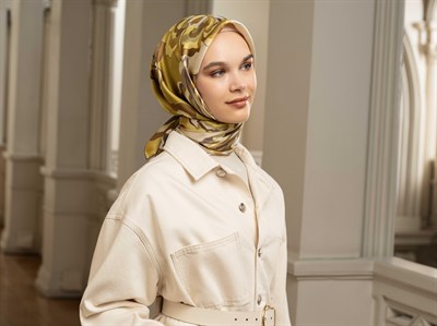 Armine İpek Eşarp 2025 Kış - 9234-31 Yağ Yeşili Sura