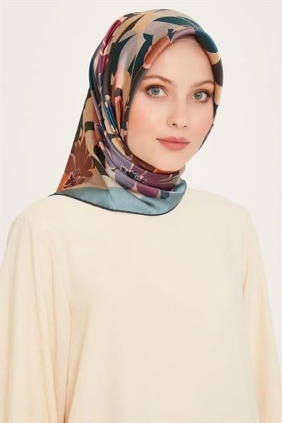 Armine İpek Eşarp 2025 Kış - 9238-81 Bej Mavi Twill