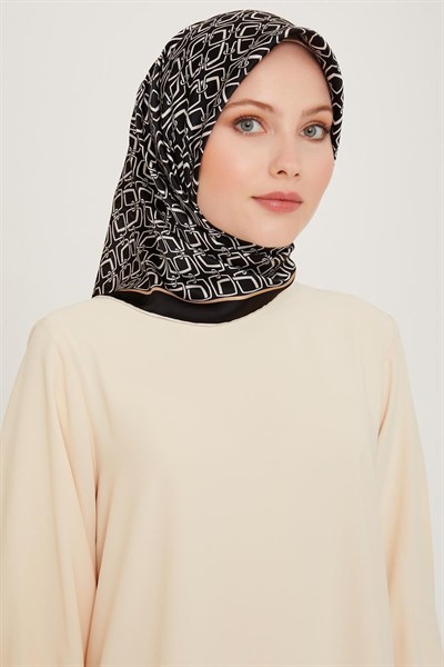 Armine İpek Eşarp 2025 Kış - 9248-01 Siyah Camel Twill