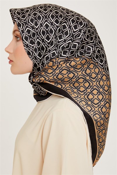 Armine İpek Eşarp 2025 Kış - 9248-01 Siyah Camel Twill