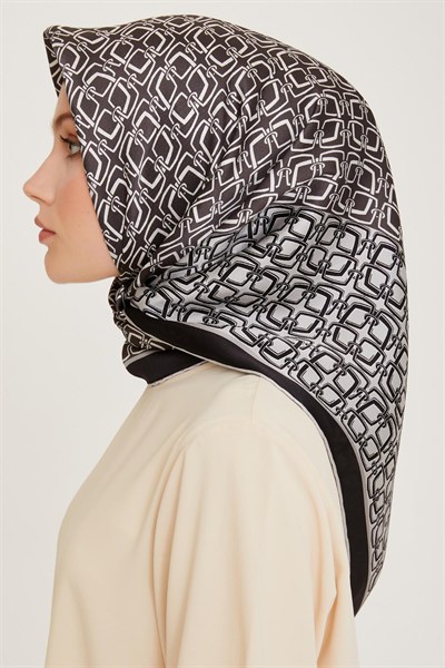 Armine İpek Eşarp 2025 Kış - 9248-05 Siyah Gri Twill
