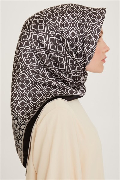 Armine İpek Eşarp 2025 Kış - 9248-05 Siyah Gri Twill