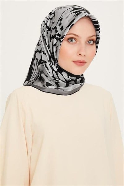 Armine İpek Eşarp 2025 Kış - 9256-39 Siyah Gri Twill