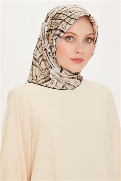 Armine İpek Eşarp 2025 Kış - 9258-01 Beyaz Gold Twill