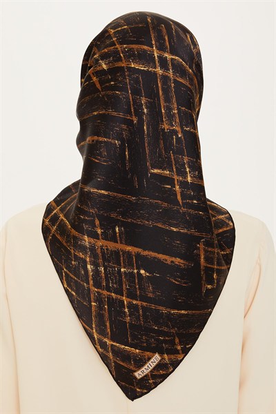 Armine İpek Eşarp 2025 Kış - 9258-02 Siyah Gold Twill
