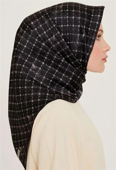 Armine İpek Eşarp 2025 Kış - 9259-03 Siyah Gümüş Twill