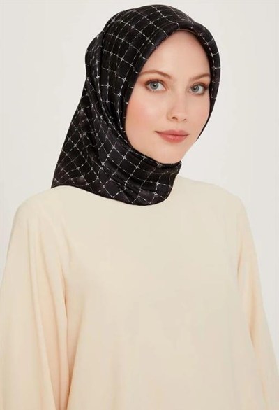 Armine İpek Eşarp 2025 Kış - 9259-03 Siyah Gümüş Twill