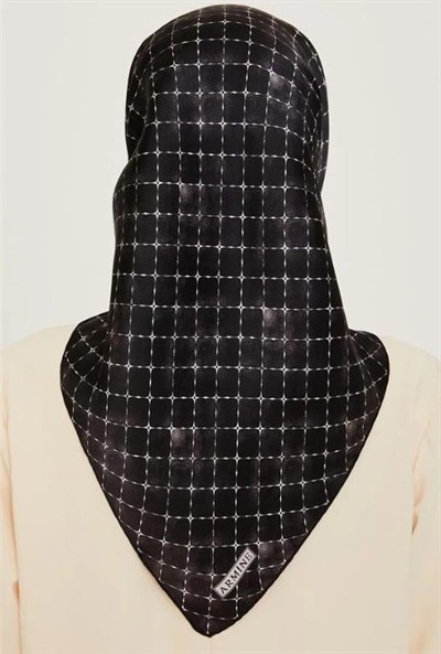 Armine İpek Eşarp 2025 Kış - 9259-03 Siyah Gümüş Twill