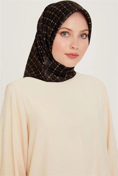 Armine İpek Eşarp 2025 Kış - 9259-09 Siyah Gold Twill