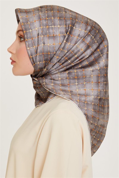 Armine İpek Eşarp 2025 Kış - 9259-83 Gri Sarı Twill