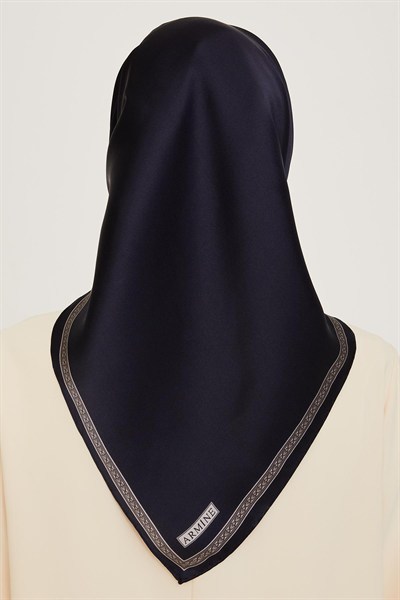 Armine İpek Eşarp 2025 Kış - 9261-37 Lacivert Gri Sura