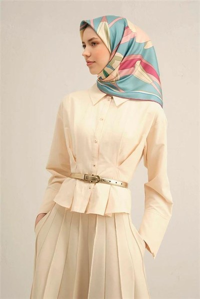 Armine İpek Eşarp 2025 Yaz - 9302-54 Soft Mavi Twill