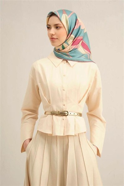 Armine İpek Eşarp 2025 Yaz - 9302-54 Soft Mavi Twill