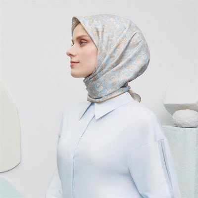 Armine İpek Eşarp 2025 Yaz - 9304-09 Mavi Twill