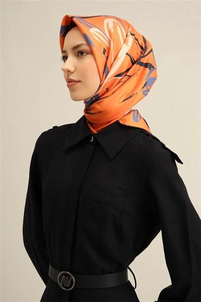 Armine İpek Eşarp 2025 Yaz - 9315-38 Turuncu Twill
