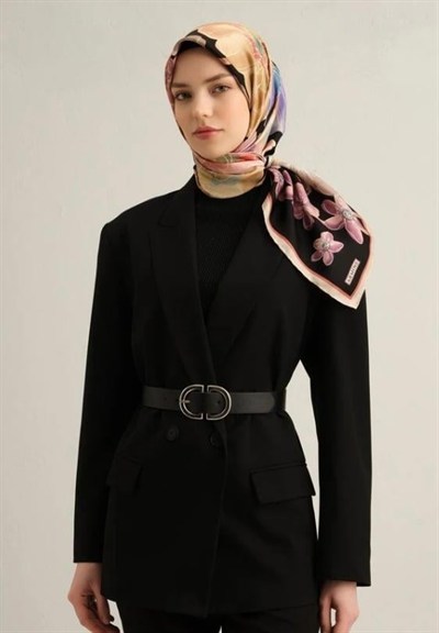 Armine İpek Eşarp 2025 Yaz - 9318-04 Siyah Vizon Sura