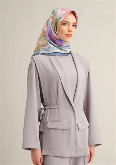 Armine İpek Eşarp 2025 Yaz - 9318-83 Gri Krem Sura