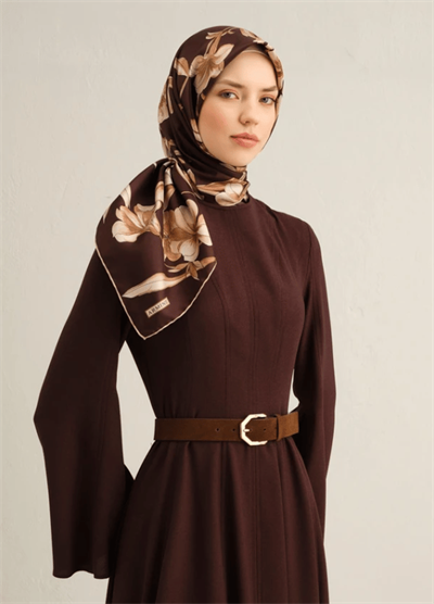 Armine İpek Eşarp 2025 Yaz - 9324-52 Kahve Twill