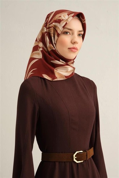 Armine İpek Eşarp 2025 Yaz - 9324-57 Bordo Twill
