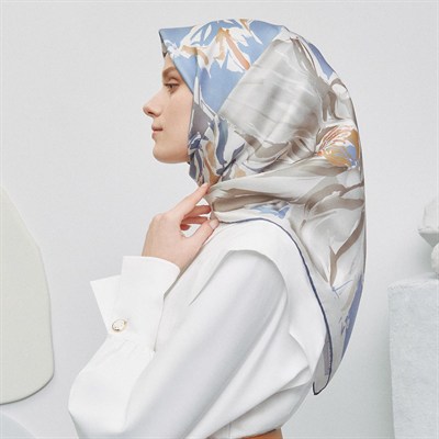 Armine İpek Eşarp 2025 Yaz - 9337-05 Mavi Gri Twill