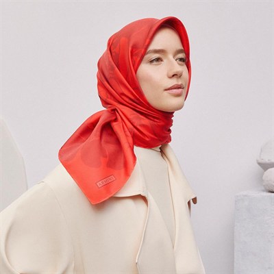 Armine İpek Eşarp 2025 Yaz - 9344-38 Kırmızı Bordo Twill