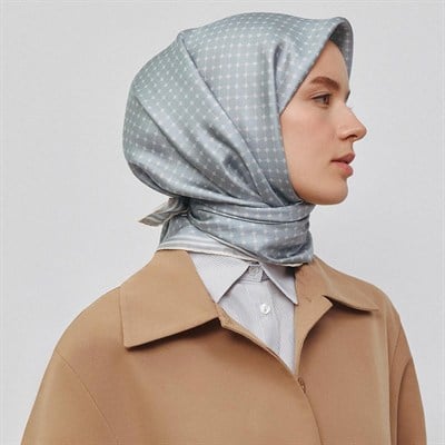 Armine İpek Eşarp 2025 Yaz - 9345-82 Metalik Mavi Twill