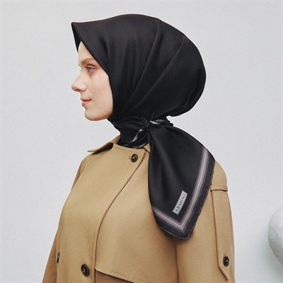 Armine İpek Eşarp 2025 Yaz - 9356-80 Siyah Koyu Gri Twill