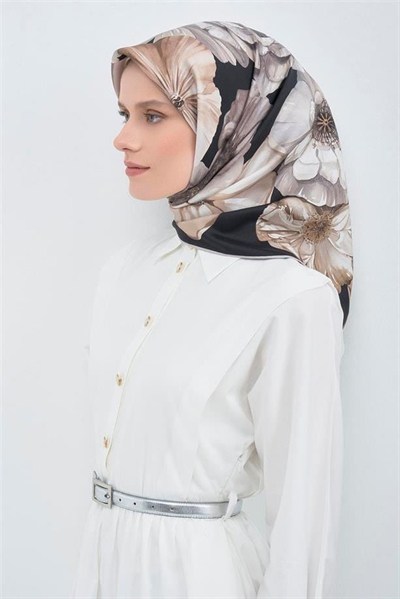 Armine İpek Eşarp 2026 Yaz - 9503-07 Siyah Taş Sura