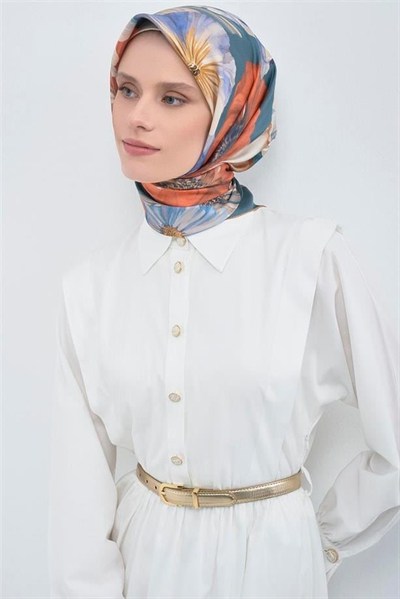 Armine İpek Eşarp 2026 Yaz - 9503-85 Petrol Twill