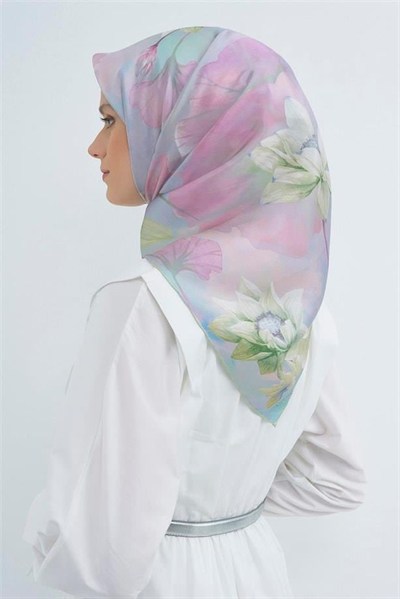 Armine İpek Eşarp 2026 Yaz - 9505-82 Soft Mavi Pudra Twill