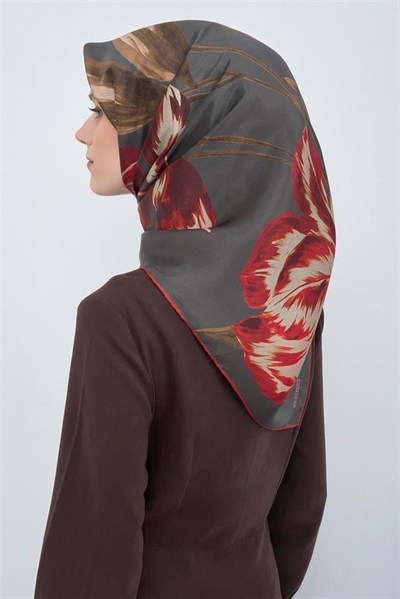Armine İpek Eşarp 2026 Yaz - 9506-85 Füme Kırmızı Twill