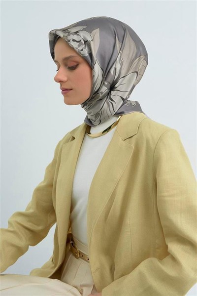 Armine İpek Eşarp 2026 Yaz - 9509-51 Koyu Gri Twill
