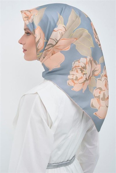 Armine İpek Eşarp 2026 Yaz - 9509-81 Mavi Somon Twill