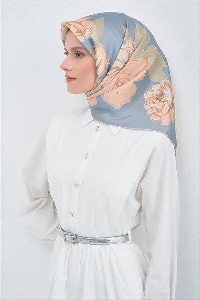 Armine İpek Eşarp 2026 Yaz - 9509-81 Mavi Somon Twill
